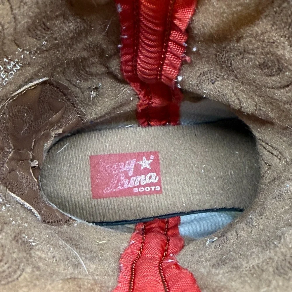Tony Lama Vaquero Brown Western Boots Girls 12 Brown Tooled‎ Leather Rodeo Ranch